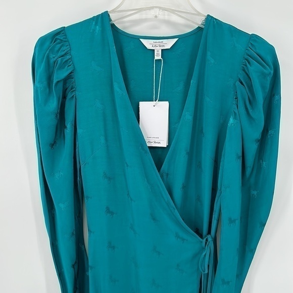 & Other Stories Teal Horse Print Wrap Dress Size 0 NWT - Picture 3 of 11